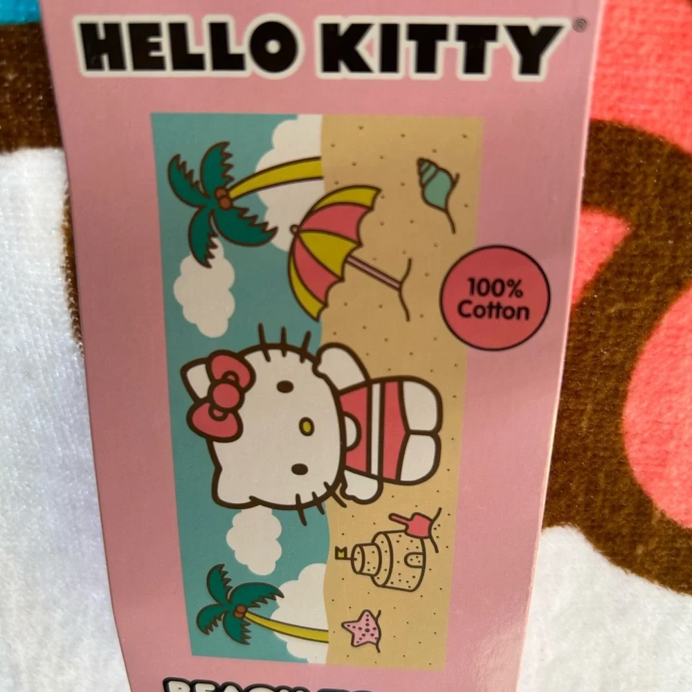 Hello Kitty Pink and White Beach Towel